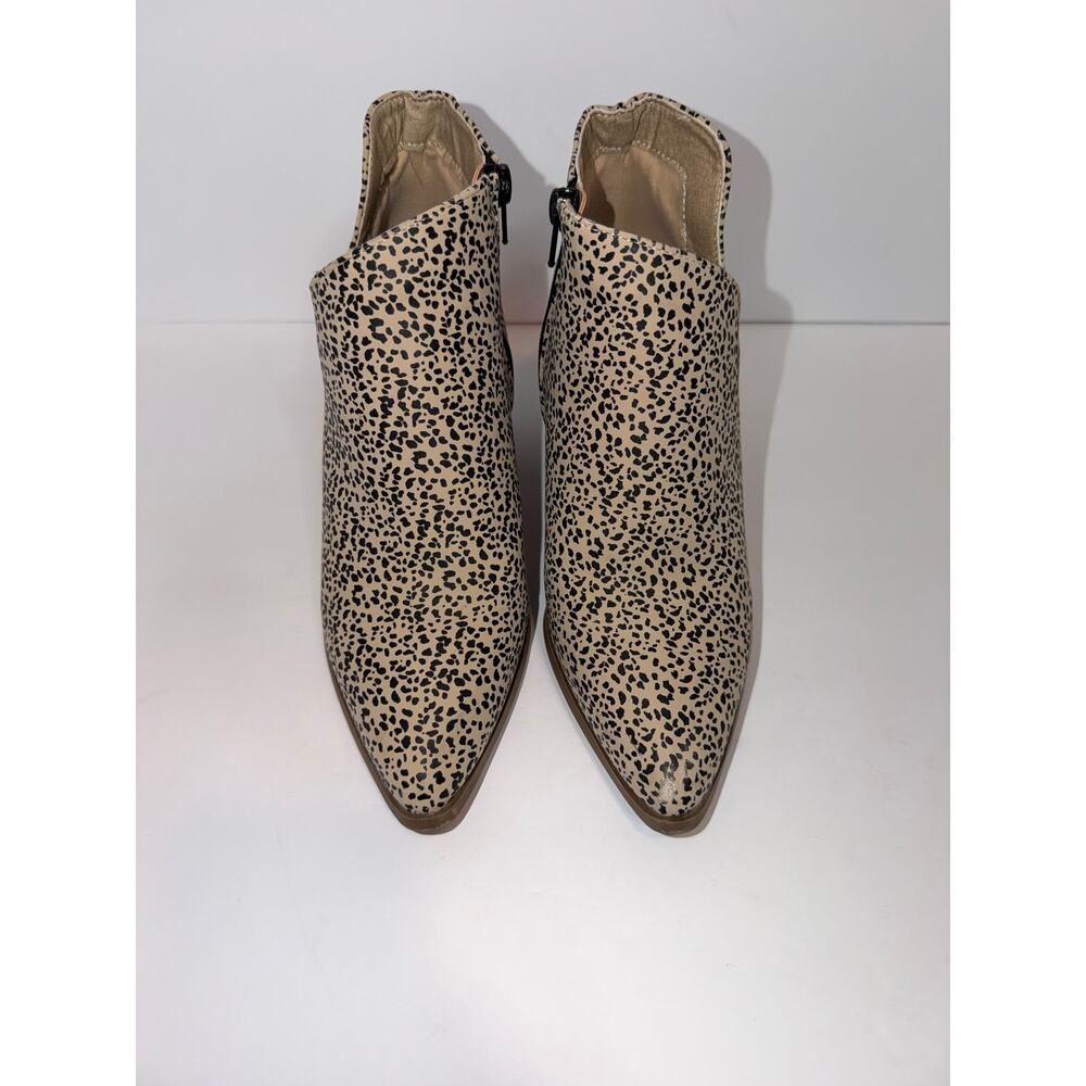 Serra Ankle Booties 7 Cream Black Speckled Animal Print Pointed Toe Block Heel - Picture 5 of 11